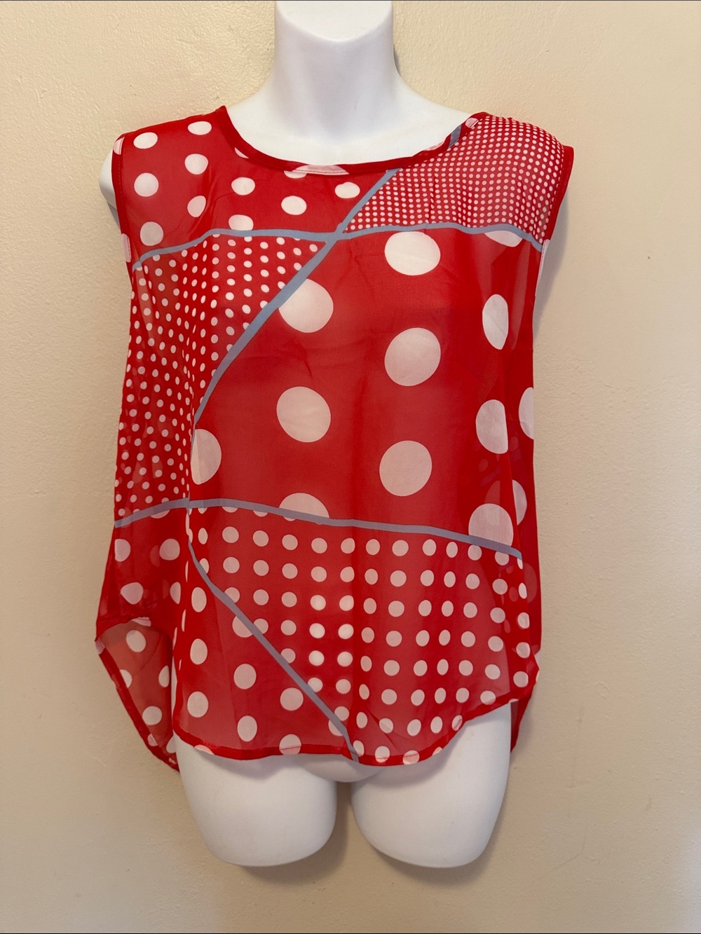 Maude Red and White Polka Dot Sleeveless Blouse
